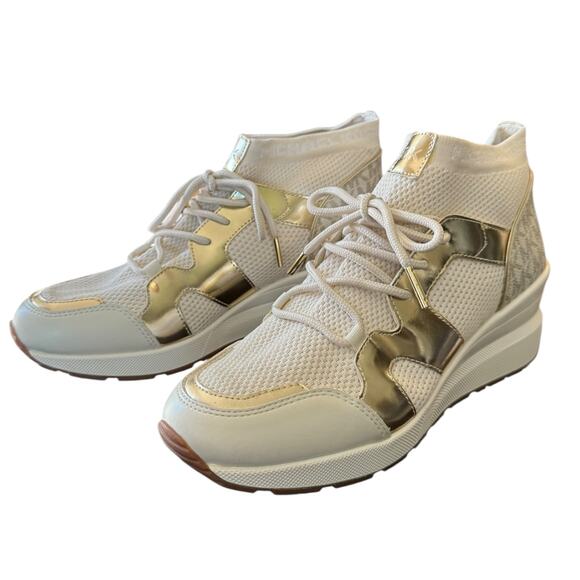 Michael Kors White Markie Wedge Heel Bootie Sneakers Size 9 - Picture 1 of 8